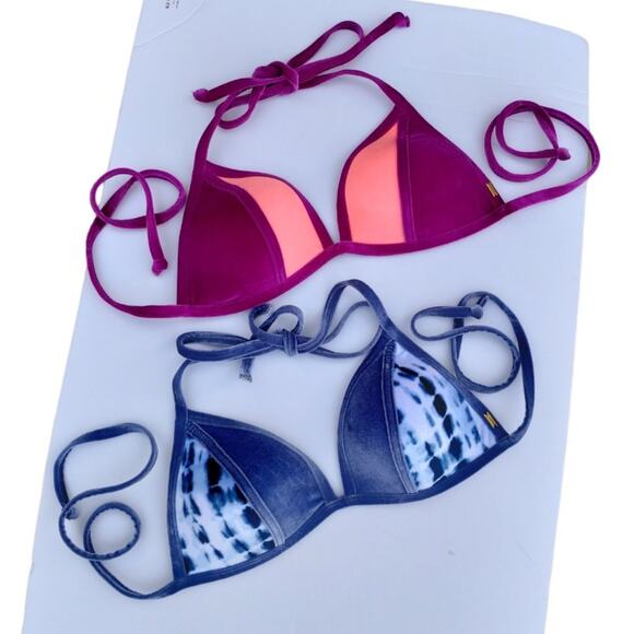 PINK Victoria Secret Velvet Swim Top (2 bras), Color block + Tie Dye Size L - Picture 1 of 11
